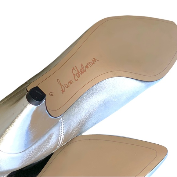 NWT Sam Edelman Leather Silver Metallic Katt Chelsea Kitten Heel Ankle Boot - Picture 9 of 11